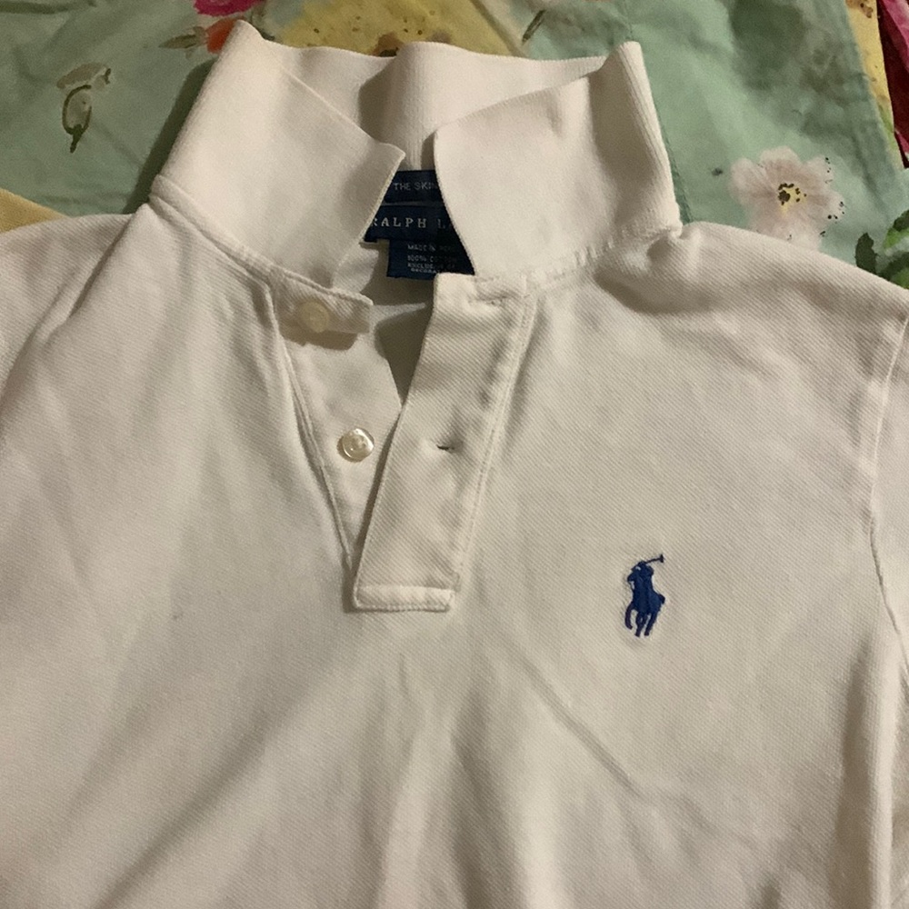 Skinny white Ralph Lauren polo some wear sz small